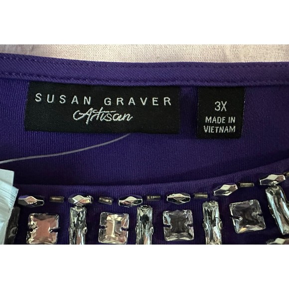 Susan Graver Womens 3X Purple Jeweled Neck Blouse Cold Shoulder Top Tunic NWT - Picture 5 of 8